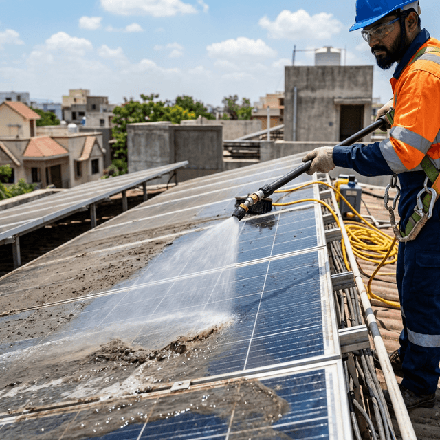 Solar panel wet cleaning in Wardha